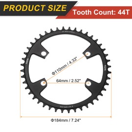 sourcing map 110BCD Bike Chainring 44T 7/8/9/10/11 Speed 184mm Dia, Black