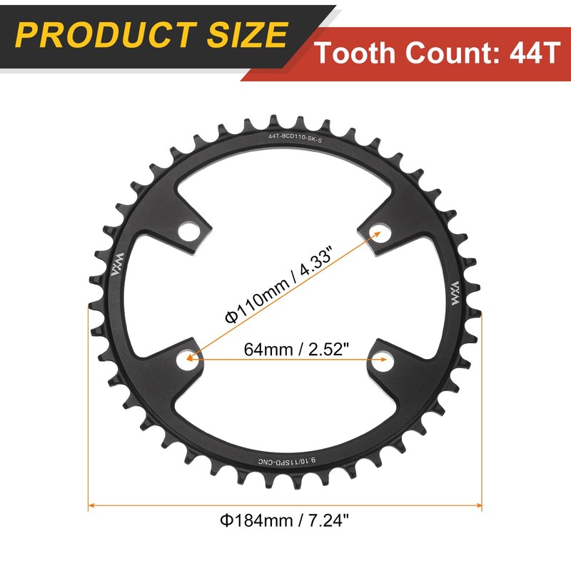 sourcing map 110BCD Bike Chainring 44T 7/8/9/10/11 Speed 184mm Dia,