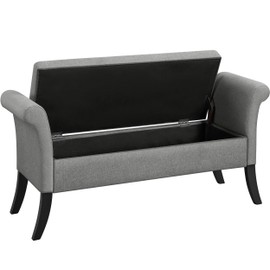 Topeakmart Modern Storage Bench Entryway Storage Ottoman with Rolled Arms Shoe Hallway Footrest Footstool with Lid for Entryway/Living Room Polyester Bench Seat, Light Gray