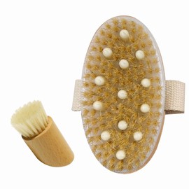 Biglumin Dry Brush - Body & Face Dry Brushing Set, Dry Brush with Natural Bristles & Face Brush Made of Soft Goat Hair, Massage Brush, Body Brush for Nourished and Revitalised Skin