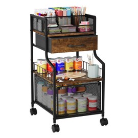 SWTYMIKI Under Desk Storage Cart- Art Storage Cart with Drawers & DIY Divider - Office Cart Organizer Under Desk Shelf, Craft Rolling Cart for Office, Craft Room & Studio Espresso