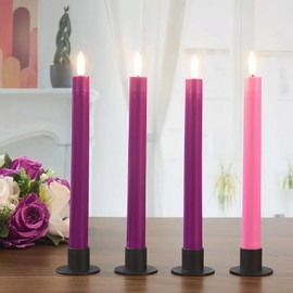 Simplelight Flameless Taper Candles with Remote-Advent Candles-Battery Operated Candles, LED Candlesticks, Taper Candle Battery Operated H:9.5 Inch (Purple Pink)