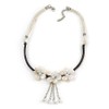 Avalaya White Shell Flower Metal Wire with Black/Off White Cotton