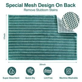 PY HOME & SPORTS Microfiber Kitchen Dish Towels 6 Pack- 17 x 25” Super Absorbent Kitchen Hand Dish Cloths with Upgraded Mesh Design, Lint Free & Quick Drying (Teal)