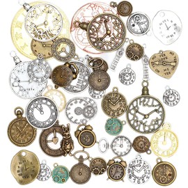 stino 100 G Vintage SteamPunk Metal Clock Faces Charms for Jewelry Making, Bulk Silver & Gold Antique Trinket, for Bracelet, Necklace, Earrings DIY Crafts (Clock Mixed Color)