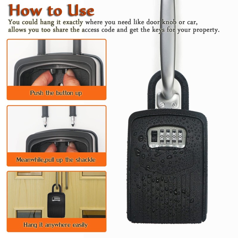 Extra Large Key Storage Security Lock,V-Resourcing Door Knob Mounted,Resettable 4