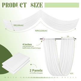 2 Panels White Ceiling Drapes for Wedding Ceiling Drapes 5ftx40ft Wedding Arch Draping Fabric Sheer Curtains Voile Chiffon Drapery Draping Wedding Ceiling Decorations for Party Ceremony Stage Swag