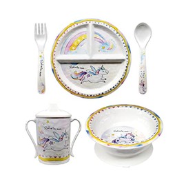 Baby Cie Kids and Baby Melamine Place Setting Sippy Cup, Suctions Bowl, Section Plate and Fork Spoon Set (REALIZE YOUR DREAMS)