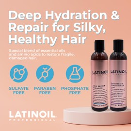 LATINOIL Chia Seeds Hair Repair Shampoo And Conditioner Sulfate & Paraben Free - Very Rich Natural Treatment Product, Thicken the Hair, Safe for Color Treated, Curly, Textured Hair, 8 Oz