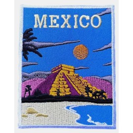 Generic Mexico Patch (3.5 Inch) Iron-on/Sew-on Badge El Castillo Mayan Temple Travel Souvenir Emblem Chichen Itza Yucatan Crest DIY Gift Patches, Large