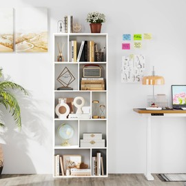 LOKO 5-Shelf Geometric Bookcase, 63” Tall Floor Standing Open Bookshelf with 10 Cubbies, 5 Back Anti-falling Panels, Anti-toppling Devices, Modern Display Book Shelf for Living Room, Study, Office (1)