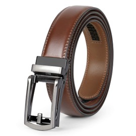 Leather Ratchet Dress Belt for Men with Automatic Buckle,Suit Pant Size 44-50 Inches,F-Wine Brown