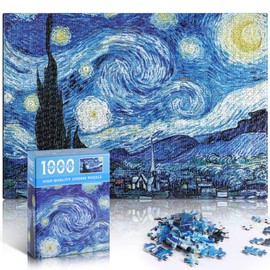 YOGEON Starry Night Puzzle 1000 Pieces Van Gogh Mini Puzzle for Adults Artwork Jigsaw Puzzle Family Game