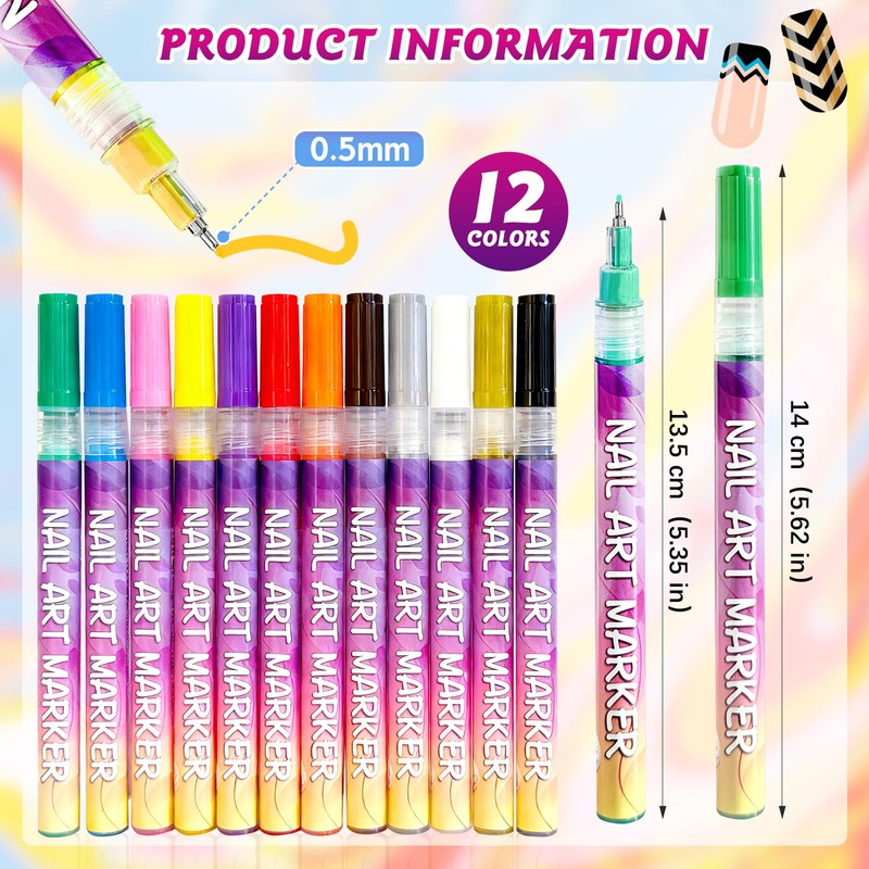 12 Color Nail Art Pens Nail Polish Markers Set for