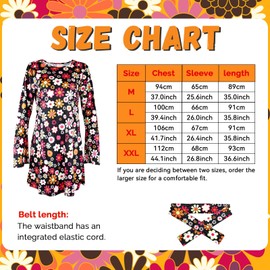 8PCS 70s Fancy Dress Women Set, 70s Hippie Dress Costumes Necklace Earrings Sunglass Women Disco Outfit, 60s Party Costume, Womens Hippie Costume for Carnival Cosplay Party