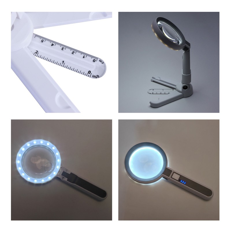Magnifying Glass 5X 11X 18 LED Rechargeable 3 Brightness Levels
