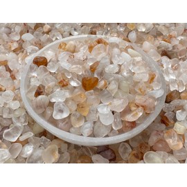 GAF TREASURES 0.5 Pound Natural Semi Tumbled Gemstone Chips, Crushed Mini Crystals, Undrilled Crystal Chips (Golden Healer Quartz)