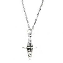 LGU Sterling Silver Oxidized Kayaker with Paddle Charm with Thin Singapore Chain Necklace (18 Inches)