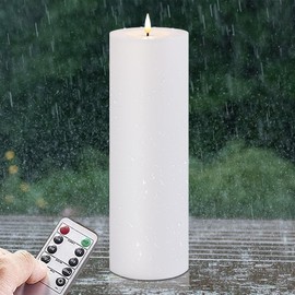 Zevanor 4" x 12" Flameless LED Waterproof Remote Pillar Candles, Timer Battery Operated Flickering Large Plastic White Outdoor Candles (Long Lasting 420 Hours, Pack of 1)