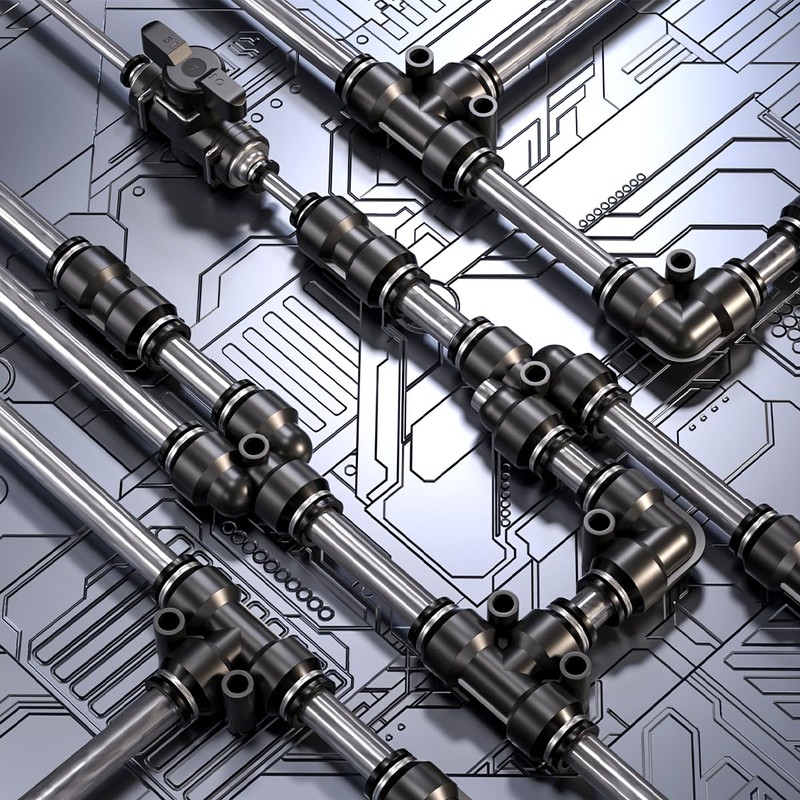 Innfeeltech 20 Pcs 10mm Black Tee Push to Connect Pneumatic
