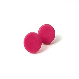 Cerise Pink Round Stud Earrings for Women, Clay Geometric Jewellery and Christmas Gifts for Her (10mm)