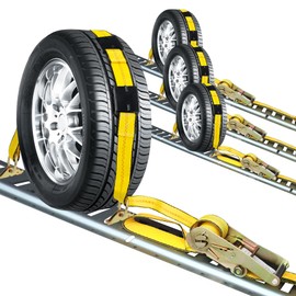 Autofonder E Track Tire Straps for Trailer Heavy Duty 2" x 10' Auto Hauler Strap-10,000lb Guaranteed Break Strength-(4) Premium Vehicle Tie Down Kit with Rubber Blocks Wheel Tie-Downs for Truck, UTV