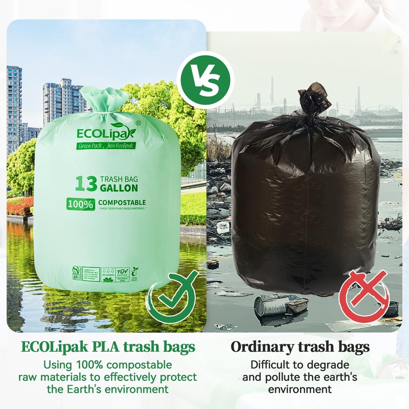 ECOLipak 13 Gallon Compostable Trash Garbage Bags, 100 Count (2