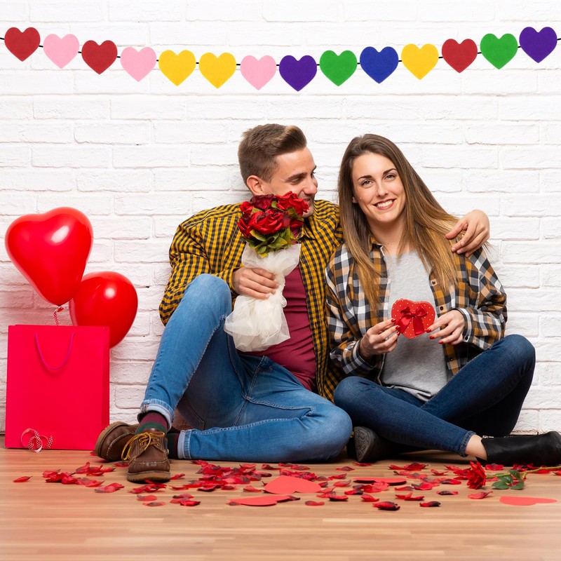 QUARKZMAN Heart Shaped Felt Pom Pom Hearts for Valentine's Day,