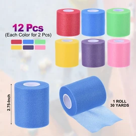 PATIKIL 12 Pack Foam Sports Pre-Wrap Athletic Tape Sports Elastic Wrap 30 Yards Breathable Bandage Roll Tennis Racquet Grip Tape Cushion Wrap for Hair Ankle Wrist 6 Colors