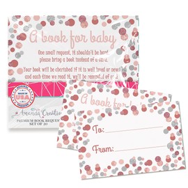 Amanda Creation Book Request Cards Rose Gold and Silver Polka Dot Bring a Book Insert Request for Baby Shower - 20 2.5 by 4 Inch Double Sided Gift Tags, Made in the USA
