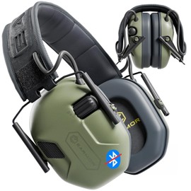 M300A Ear Protection For Gun Range - Shooting Ear Muffs with Ergonomic Gel Cushions, IPX5 Waterproof Gear - Noise Blocking & Hearing Protection for Hunting, Green