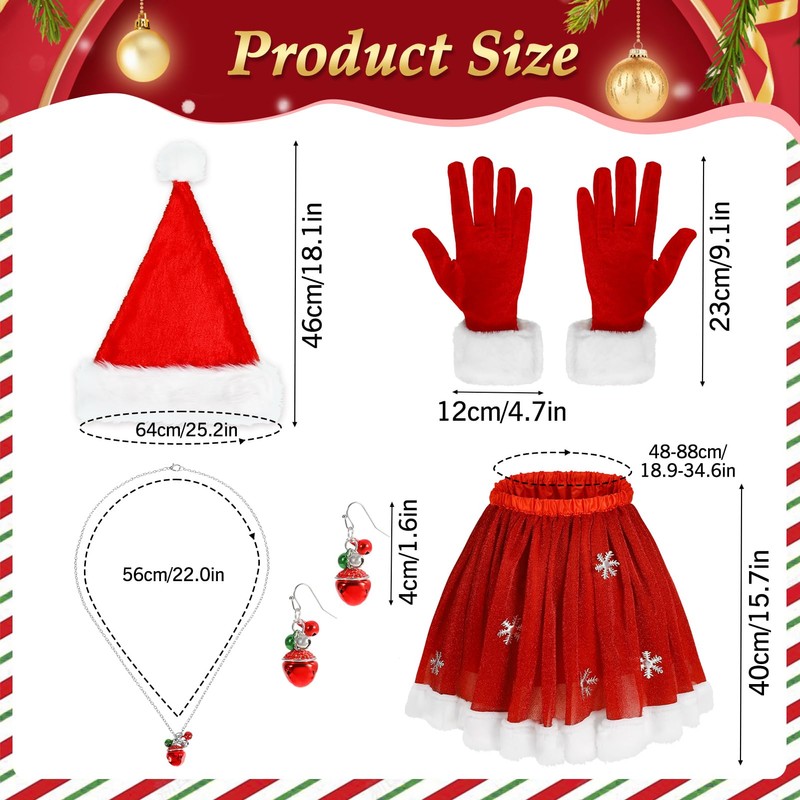 Beipegin Mrs Claus Costume Santa Skirt Christmas Hat Gloves Christmas