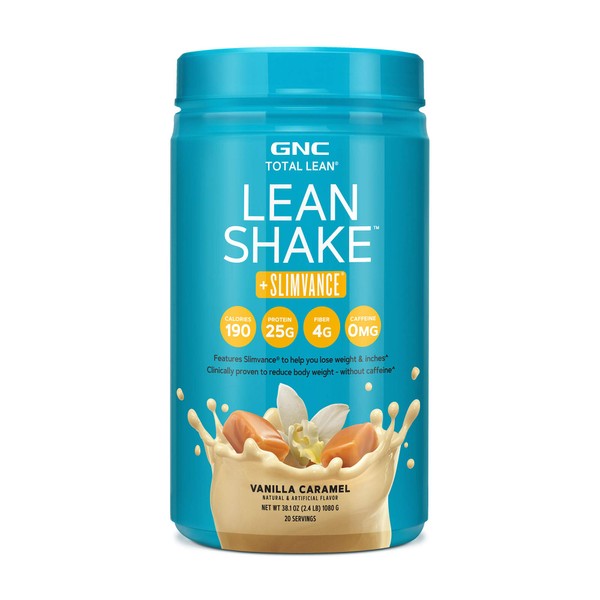 GNC Total Lean Shake + Slimvance | Caffeine Free Protein Powder, Helps Reduce Body Weight | Vanilla Carmel | 20 Servings