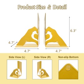Heart Shape Hand Design Gold Bookends – Unique Decorative Bookends for Shelves – Perfect for Kids Room – Book Stopper for Shelves – Modern Black Bookends