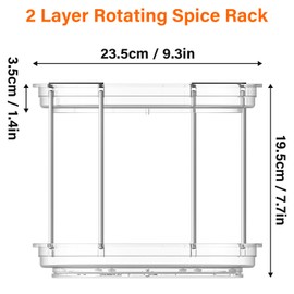 Drucilla 2-Tier Turntable Refrigerator, 23.5 cm Turntable Organiser, 360° Turntable Kitchen, Fridge Organiser Rotatable, Rotating Spice Rack, Turntable for Spices, Cosmetics, Bottles