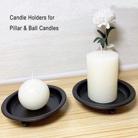 Beeutik Matte Black Candle Holder Set of 2, Iron Plate Candle Stand for Pillar Candles, 4.33 Inch Metal Candle Tray for Wedding Home Decor Table Centerpiece