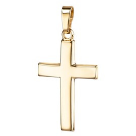 JEVELION Pendant Cross 585 Gold Cross 14 Carat for Women, Men and Children, Cross Pendant in Domed Shape + Jewellery Case, Yellow Gold