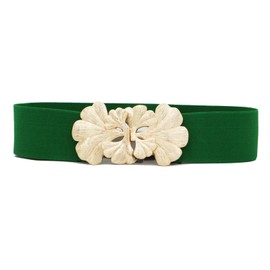 ZAHSY Green Waist Belt for Women Wide Belts for Women Dresses Stretch Vintage Dress Belt Elastic Women's Belts with Gold Flower Buckle