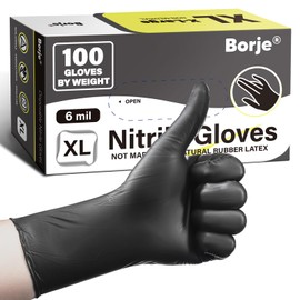 Borje 6 Mil Nitrile Gloves, 100 Count, Heavy-Duty Disposable Gloves, Black, X-Large, Latex Free, Powder-Free, Food Safe, Cooking, Mechanic, Cleaning