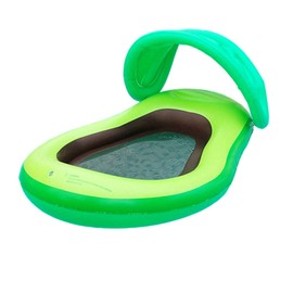 Inflatable Pool Lounger PVC Avocado Modeling with Sunshade Net Pool Blow Up Lounger for Water Entertainment