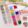15 Boxes Nail Rhinestones Gems Kit,Gold/Silver Metal Studs,Mixed Sizes Flatback