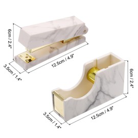 PATIKIL Stapler and Tape Dispenser Set, 1 Set Cute Stapler Tape Dispenser Desk Weighted Marble Tape Cutter Heavy for Tape Office Women Desktop, Gold