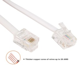 Vthahaby 20 Feet Long Telephone Extension Cord Phone Cable Line Wire, with Standard RJ11 Plug and 1 in-Line Couplers and 15 Cable Clips - White