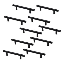 NUZAMAS Set of 10 Matt Black Cabinet Door T-Handles and Pulls, Furniture Drawer Handles, Zinc Alloy, 150mm Long, Kitchen Cabinet Wardrobe Knobs Bars, Center to Center 96mm