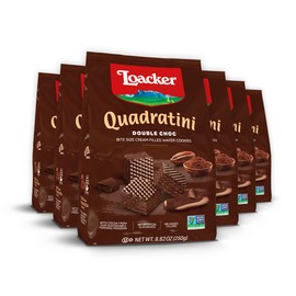 Loacker Quadratini Double Choc Wafer Cookies LARGE - 30% Less Sugar - Premium Crispy Bite Size Cocoa Wafers - NON-GMO - LARGE Pack of 6