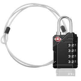 AspenSport 4-Digit TSA Lock Set of 1 - Higher Security for Suitcase Locks, Travel Luggage, Combination Locks, Cable Locks, Padlocks with Metal Strap for Various Uses (Black)