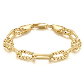 TINI ARANDA Gold Bracelets for Women & Men Cable Link Paperclip Chain Bracelet for Women Dainty Gold Bracelet Stack Textured Gifts 6.5'' 7.5'' 8.5'' 9.5''