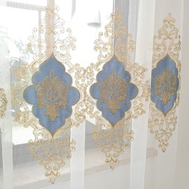 SLOW SOUL 2 Panels European Luxury Curtains Velvet Embroidered Tulle for Living Room Kitchen Bedroom Sheer Curtain with Rod Pocket Light Blue 50W X 69L inch