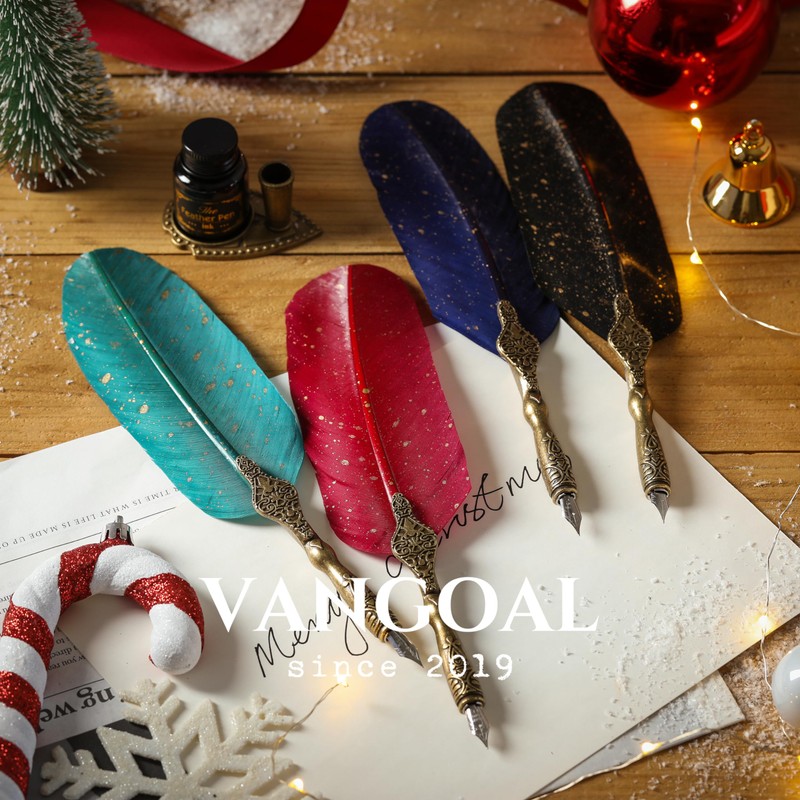 VANGOAL Retro Carving Feather Pen Set, Glittering Quill Pen Set