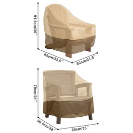 FOUNDOVE 2PCS Garden Chair Cover Waterproof for Garden Deep Seat Lounge Chair, Veranda High Back Armchair Sofa Furniture Covers for Patio Stacking Chair (96.5 * 89 * 79cm, Beige)